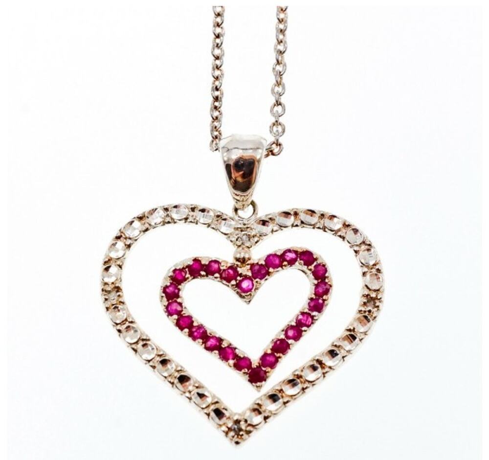 925 Sterling Silver Spinel "Hearts" Chain With Pendant